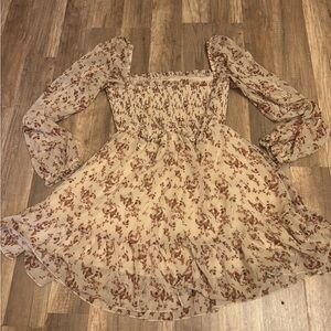 Forever 21 Floral Long Sleeve Dress in Cream and Brown